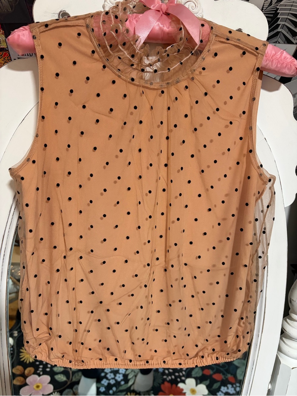 Banana Republic Peach Sleeveless Polka Dot Mesh Tank